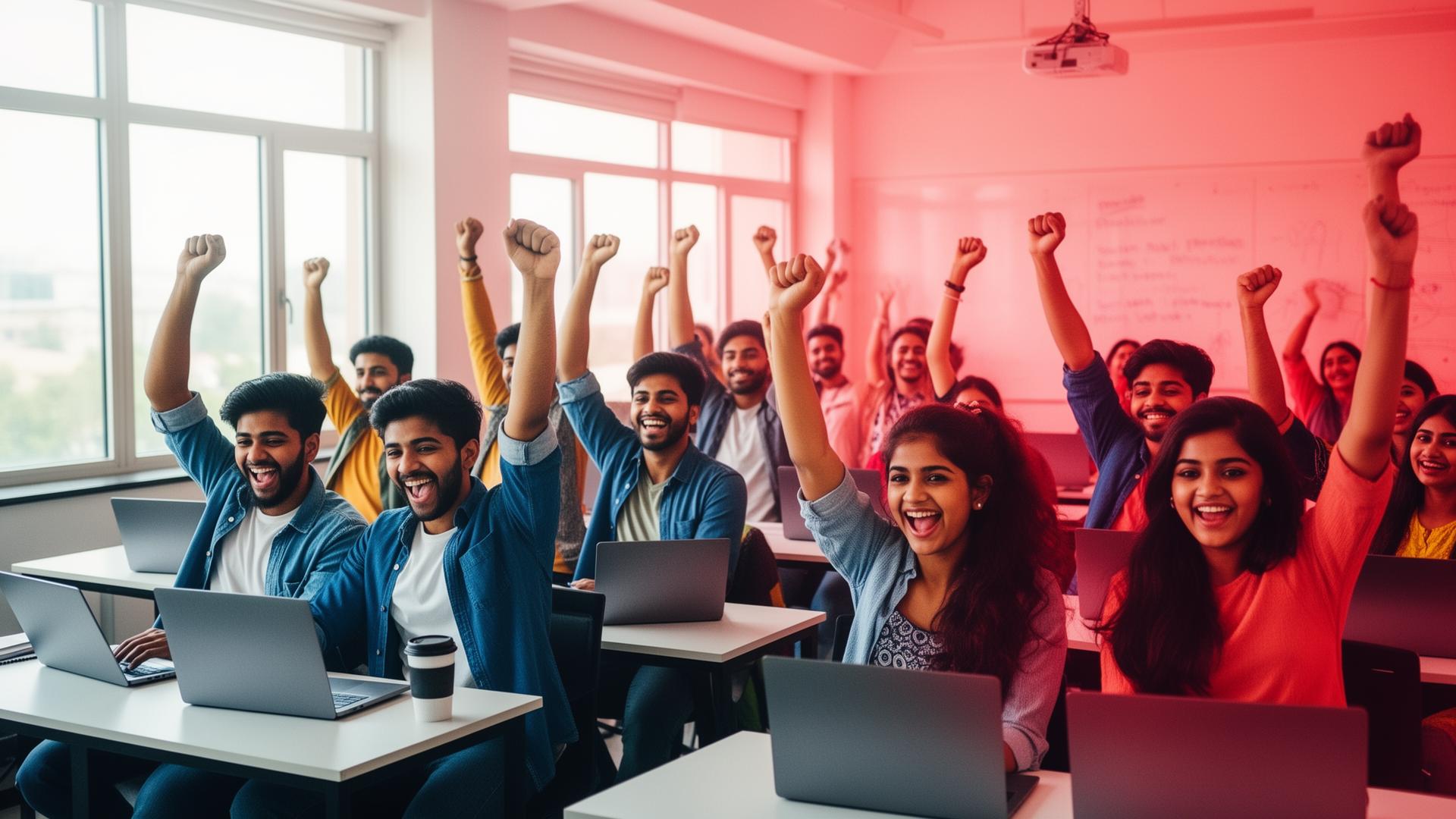 UiDM students celebrating in class